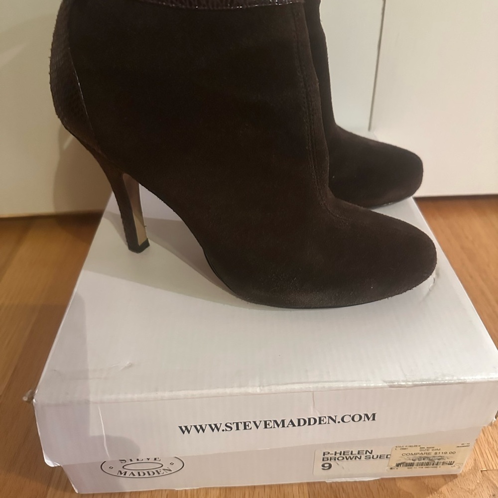Steve Madden Dark Brown Suede Heeled Boots